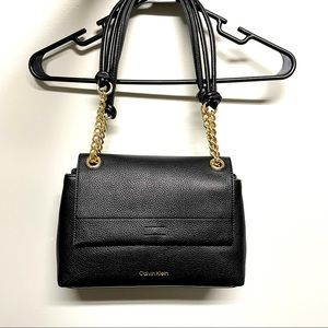 Calvin Klein Black Leather Shoulder Purse